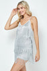 METALLIC TIERED FRINGE DRESS